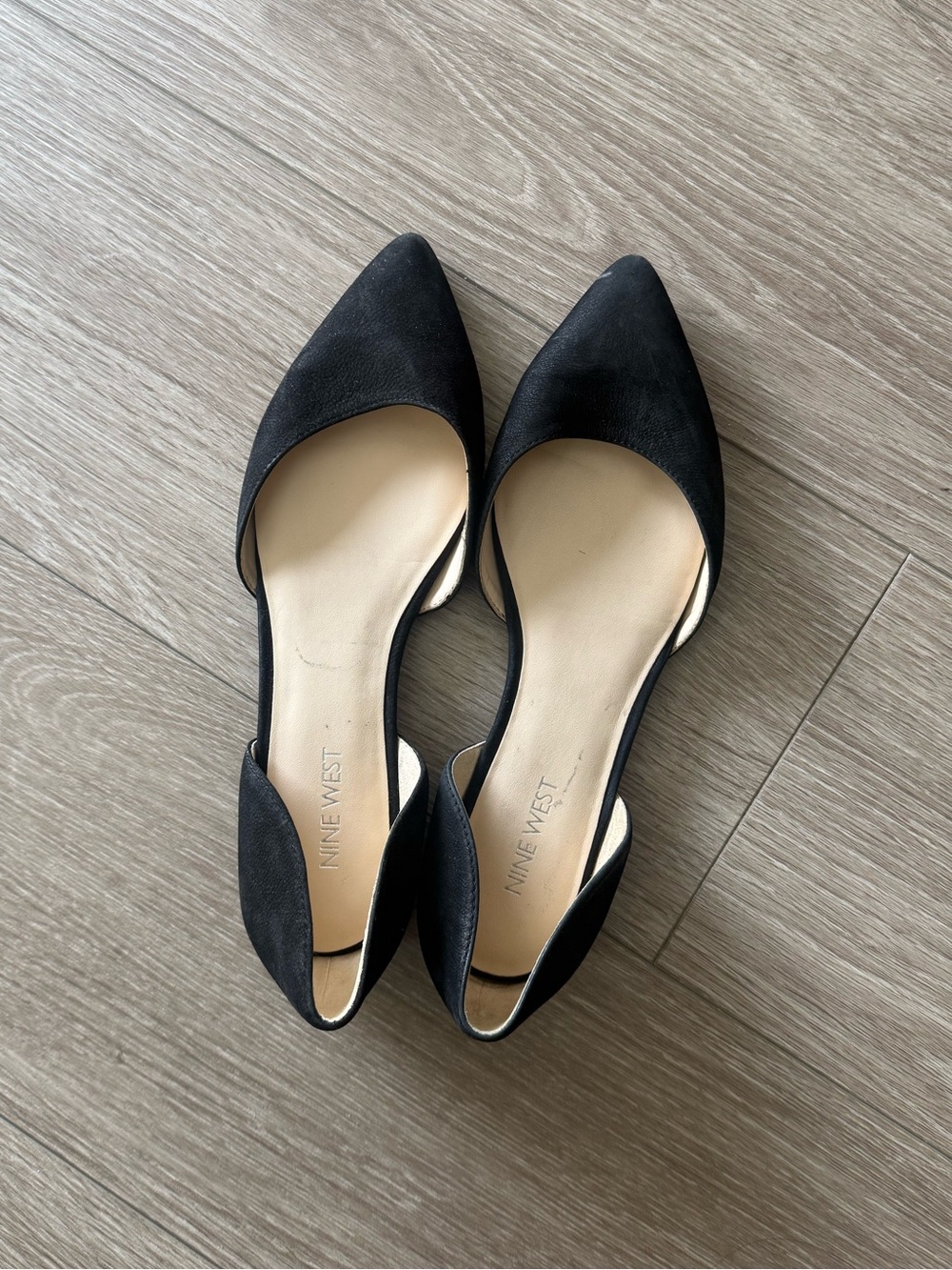 Nine West Black Suede Pointed Ballet Flats